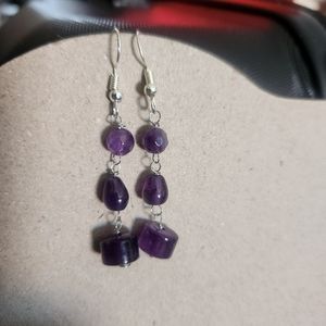 Silver Tone Hook 1.5" Purple Glass Bead Dangle Earrings Tony Alexander Jewelry